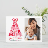 Moderne Roze Bogen Kerstboom Foto Vakantie Kaart (Staand voorkant)