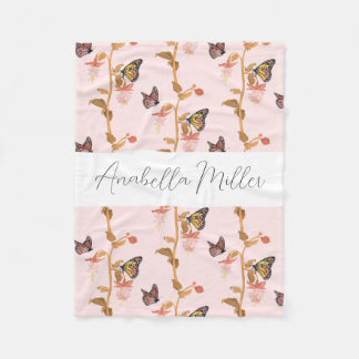 Moderne roze Boho Butterfly Pattern Kinder Name Fleece Deken