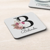 Moderne Roze Boho Initiaal B met Monogram Bier Onderzetter (Linkerzijde)