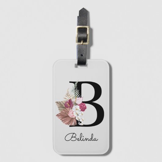 Moderne Roze Boho Meisjesachtige Bloem Initial B Bagagelabel (Voorkant (verticaal))