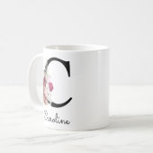 Moderne Roze Boho Meisjesachtige Bloem Initial C Koffiemok (Voorkant links)