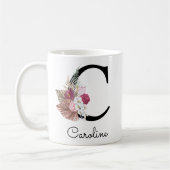 Moderne Roze Boho Meisjesachtige Bloem Initial C Koffiemok (Links)
