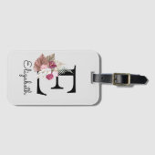 Moderne Roze Boho Meisjesachtige Bloem Initialen E Bagagelabel (Voorkant (horizontaal))