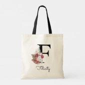 Moderne Roze Boho Meisjesachtige Bloem Initialen F Tote Bag (Achterkant)