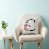 Moderne Roze Boho Meisjesachtige Bloemige Initiaal Kussen (Stoel)