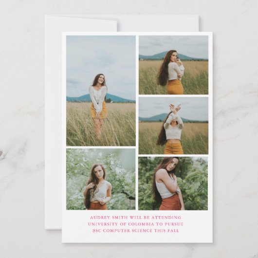 Moderne Roze Boog 6 Foto's Afstuderen Aankondiging (Achterkant)