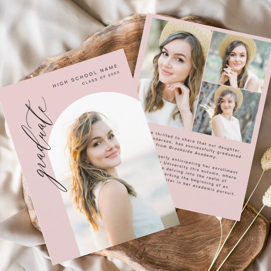 Moderne Roze Boog Afstuderen Eenvoudig Foto Afstud Aankondiging