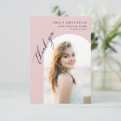 Moderne roze boog Afstuderen eenvoudige foto dank  Bedankkaart (Staand voorkant)