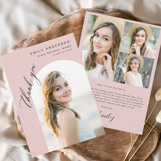 Moderne roze boog Afstuderen eenvoudige foto dank  Bedankkaart