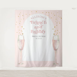 Moderne roze boog brunch en bruisende bruidsachter wandkleed