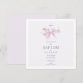 Moderne Roze Boog en Gouden Kruis Doop Uitnodiging (Voorkant / Achterkant)