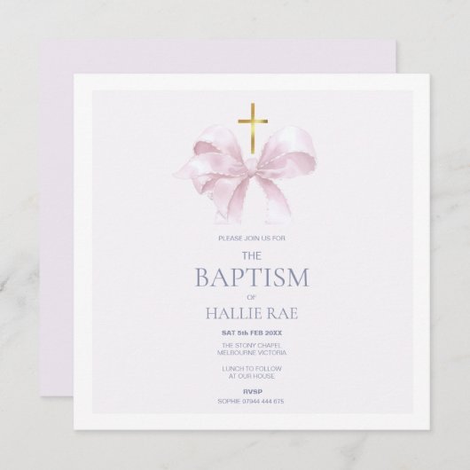Moderne Roze Boog en Gouden Kruis Doop Uitnodiging (Voorkant / Achterkant)