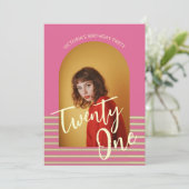 Moderne Roze Boog Foto 21ste Verjaardagsfeest Kaart (Staand voorkant)