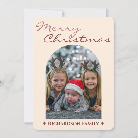 Moderne Roze Boog Foto Kerstmis Feestdagenkaart (Voorkant)