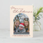 Moderne Roze Boog Foto Kerstmis Feestdagenkaart (Staand voorkant)