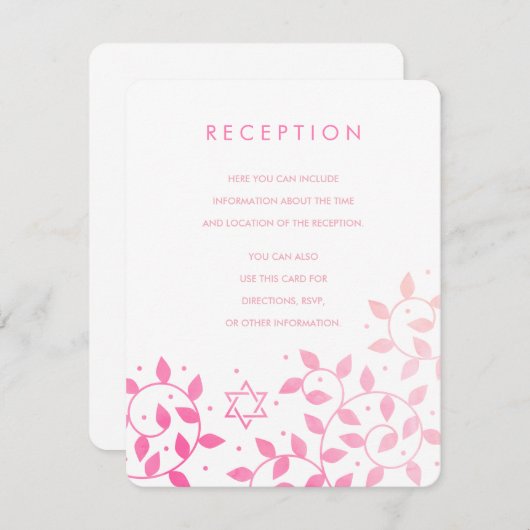 Moderne roze boom van Life Bat Mitzvah Tussenvoegs Informatiekaartje (Voorkant / Achterkant)