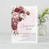 Moderne roze bordeauxrood bloemengebruiloftsfeest kaart (Staand voorkant)