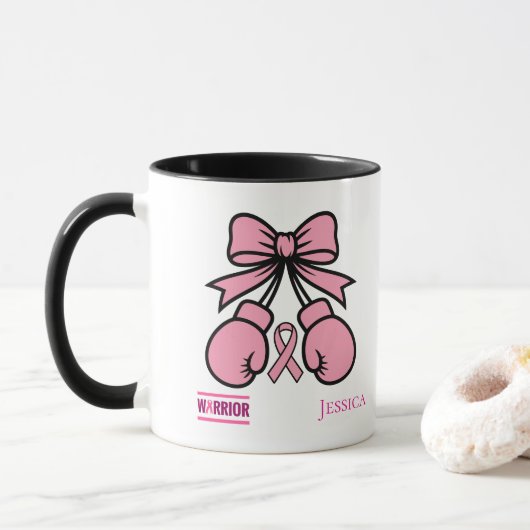 Moderne Roze Borstkanker Warrior Custom Name Mok (Met donut)