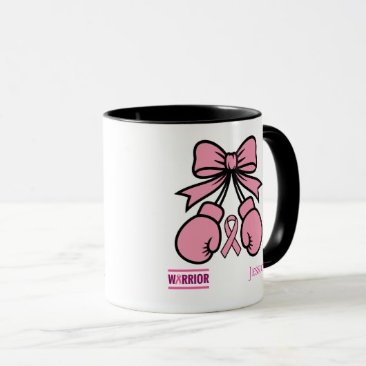 Moderne Roze Borstkanker Warrior Custom Name Mok (Voorkant rechts)