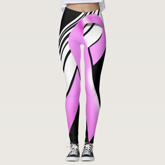 Moderne roze borstkankerbewustmakingspatroon leggings (Voorkant)