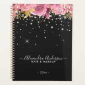 Moderne Roze Botanische Bloemendiamanten Glitter Planner (Voorkant)