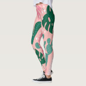 Moderne roze botanische print actief draag leggings (Links)