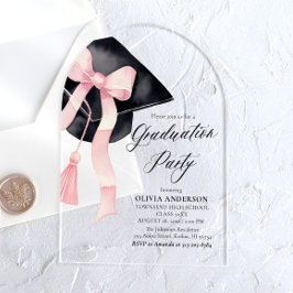 Moderne Roze Bow Afstudeerkapboog Acryl Uitnodigingen