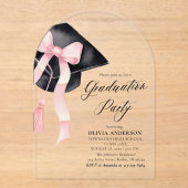 Moderne Roze Bow Afstudeerkapboog Acryl Uitnodigingen (Voorkant)