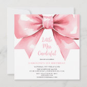 Moderne Roze Bow Baby Meisje Eerste Verjaardag Kaart (Voorkant)