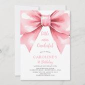 Moderne Roze Bow Baby Meisje Eerste Verjaardag Kaart (Voorkant)