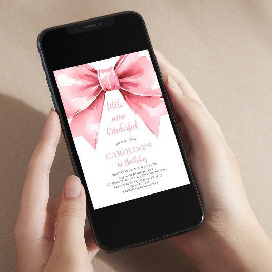 Moderne Roze Bow Baby Meisje Eerste Verjaardag Kaart