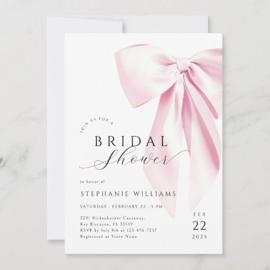 Moderne Roze Bow Bruids Douche Uitnodiging (Voorkant)