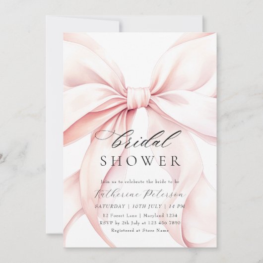 Moderne Roze Bow Bruids Douche Uitnodiging (Voorkant)