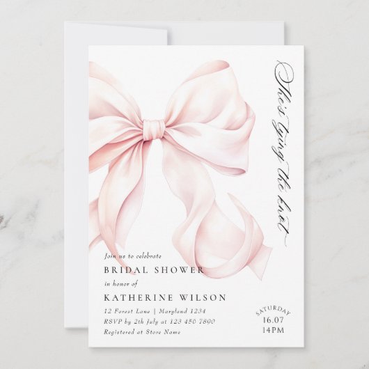Moderne Roze Bow Bruids Douche Uitnodiging (Voorkant)