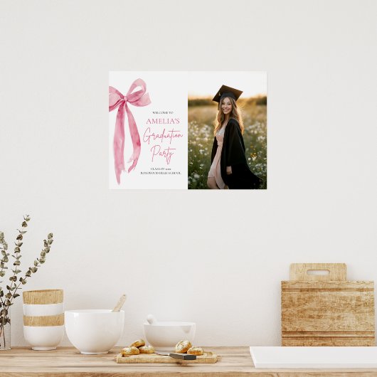 Moderne Roze Bow Coquette Afstudeerfeest Welkom Poster (Keuken)