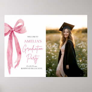Moderne Roze Bow Coquette Afstudeerfeest Welkom Poster
