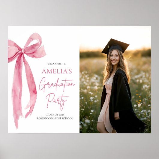 Moderne Roze Bow Coquette Afstudeerfeest Welkom Poster (Voorkant)