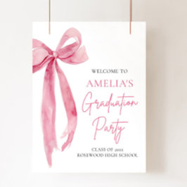 Moderne Roze Bow Coquette Afstudeerfeest Welkom Poster