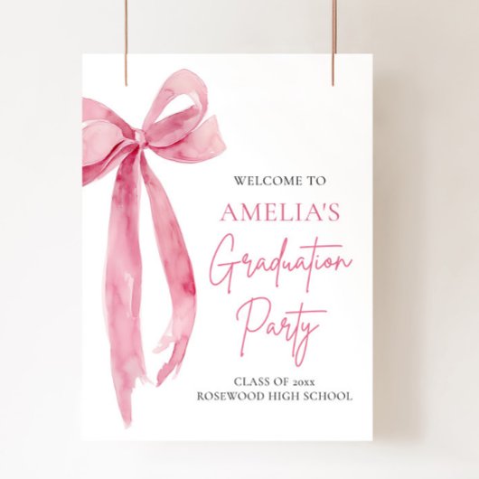 Moderne Roze Bow Coquette Afstudeerfeest Welkom Poster