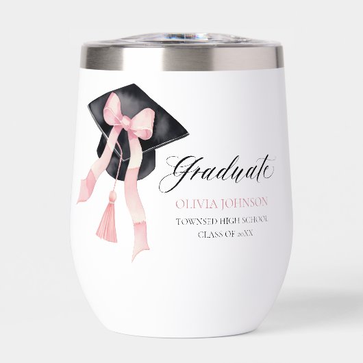 Moderne Roze Bow Coquette Graduation Cap Afstudere (Voorkant)