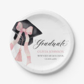 Moderne Roze Bow Coquette Graduation Cap Afstudere Papieren Bordje (Voorkant)