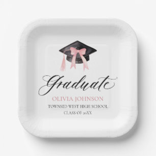 Moderne Roze Bow Coquette Graduation Cap Afstudere Papieren Bordje