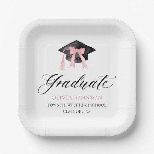 Moderne Roze Bow Coquette Graduation Cap Afstudere Papieren Bordje (Voorkant)
