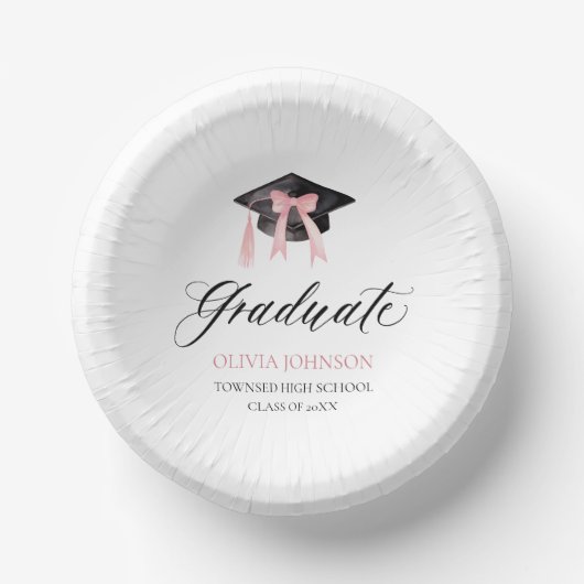 Moderne Roze Bow Coquette Graduation Cap Afstudere Papieren Kommen (Voorkant)
