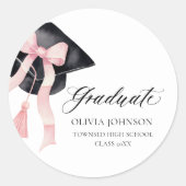Moderne Roze Bow Coquette Graduation Cap Afstudere Ronde Sticker (Voorkant)