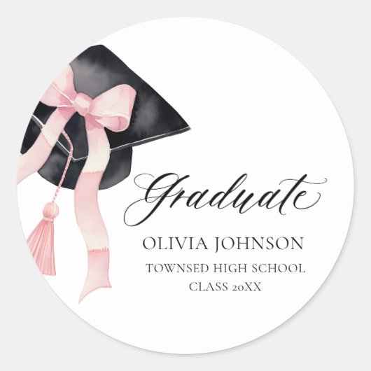 Moderne Roze Bow Coquette Graduation Cap Afstudere Ronde Sticker (Voorkant)