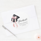 Moderne Roze Bow Coquette Graduation Cap Afstudere Ronde Sticker (Envelop)