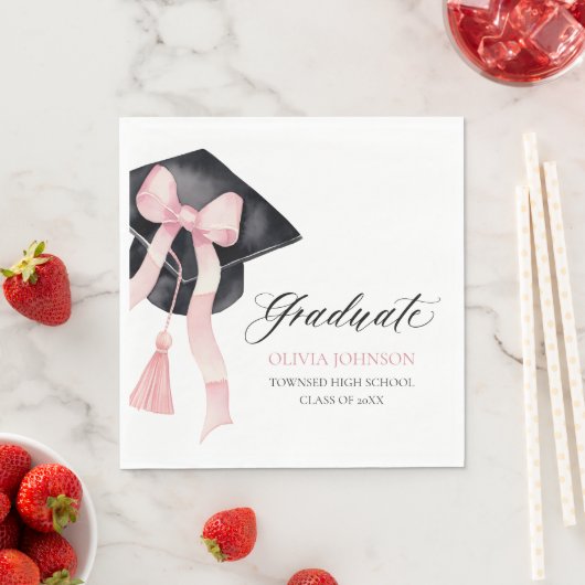 Moderne Roze Bow Coquette Graduation Cap Afstudere Servet (Insitu)