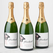 Moderne Roze Bow Coquette Graduation Cap Afstudere Sparkling Wijnetiket (Flessen)