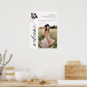 Moderne Roze Bow Coquette Graduation Cap Welkom Poster (Keuken)